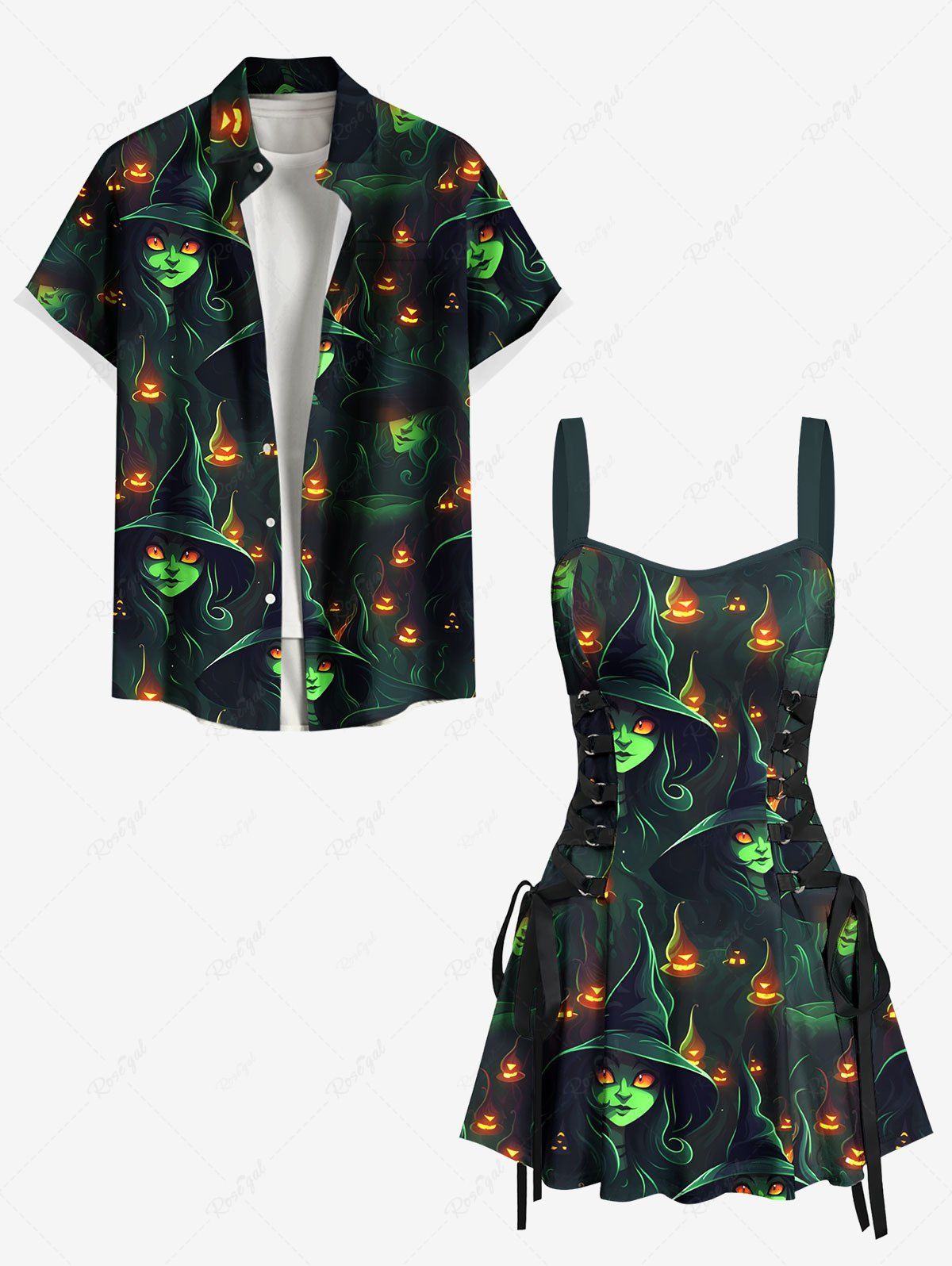 Affordable Halloween Wizard Pumpkin Print Matching Outfit For Couples  