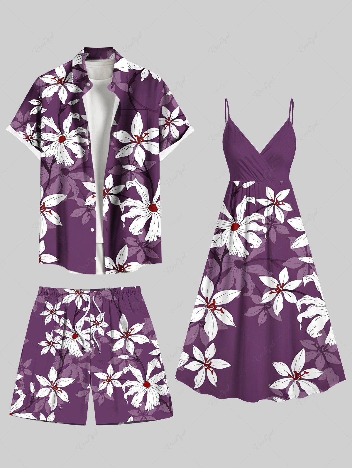 Unique Ombre Hibiscus Flower Print Plus Size Matching Hawaii Beach Outfit For Couples  