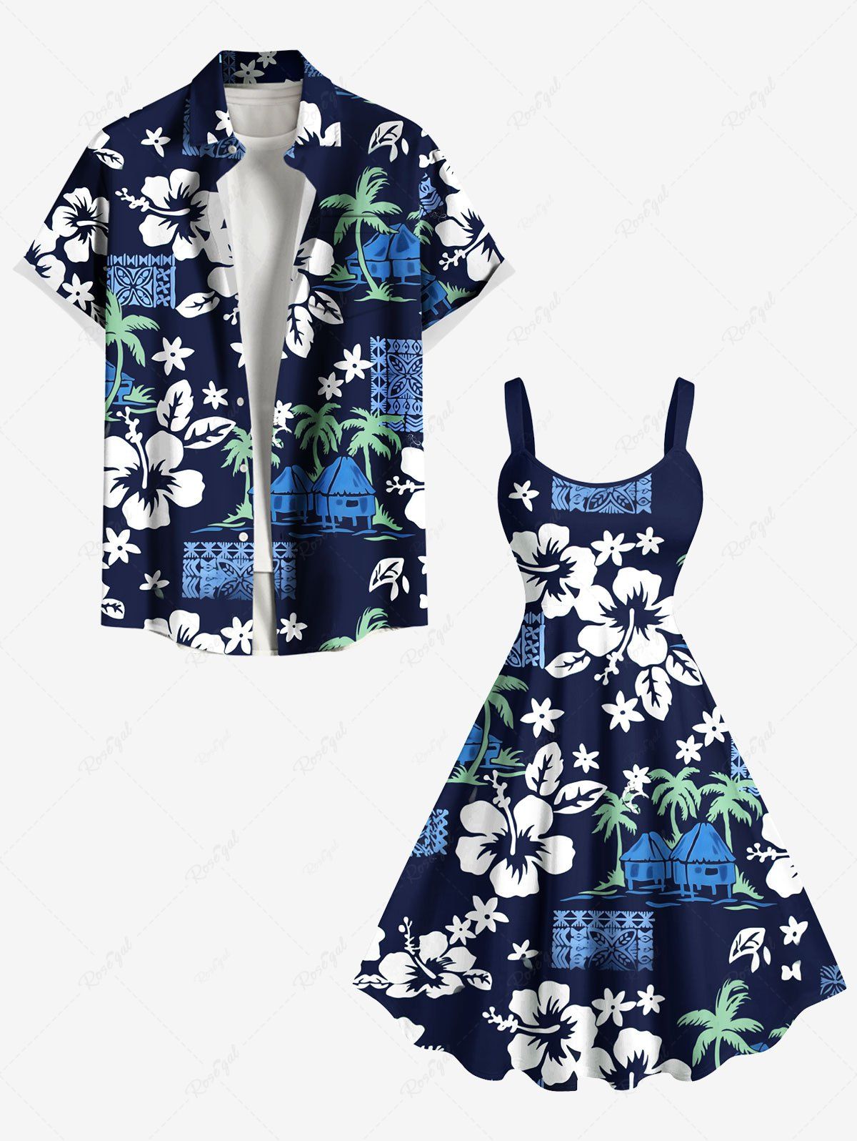 Outfits Coconut Tree Hibiscus Flower Ethnic Graphic Print Plus Size Matching Hawaii Beach Outfit For Couples  
