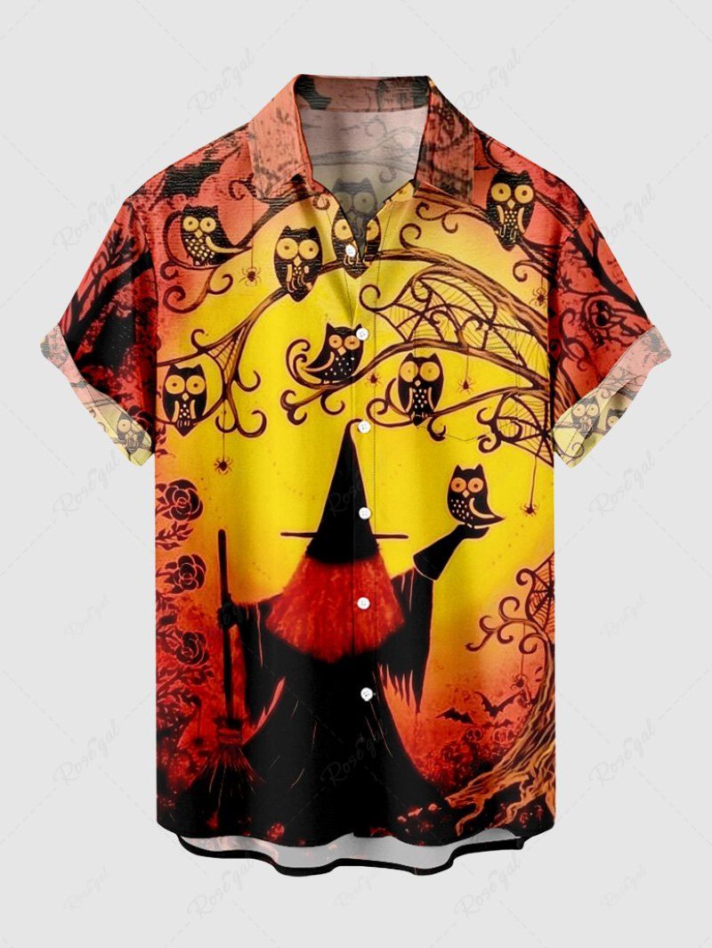 Chemise à boutons et poche pour homme, chapeau d'Halloween grande taille, magicien, hibou, chauve-souris, toile d'araignée Orange 4XL