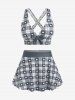 Maillot de bain tankini trois pièces rembourré avec nœud papillon en forme de cœur et bretelles croisées, grandes tailles, pour la Saint-Valentin - Gris Foncé 1X | US 14-16