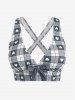 Maillot de bain tankini trois pièces rembourré avec nœud papillon en forme de cœur et bretelles croisées, grandes tailles, pour la Saint-Valentin - Gris Foncé 1X | US 14-16