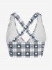 Maillot de bain tankini trois pièces rembourré avec nœud papillon en forme de cœur et bretelles croisées, grandes tailles, pour la Saint-Valentin - Gris Foncé 1X | US 14-16