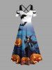 Halloween Pumpkin Wizard Bat Moon Ombre Galaxy Print Plus Size Matching Outfit For Couples -  