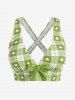 Maillot de bain tankini trois pièces rembourré avec nœud papillon en forme de cœur et bretelles croisées, grandes tailles, pour la Saint-Valentin - Vert Menthe 1X | US 14-16