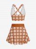 Maillot de bain tankini trois pièces rembourré avec nœud papillon en forme de cœur et bretelles croisées, grandes tailles, pour la Saint-Valentin - Orange Foncé L | US 12