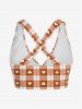 Maillot de bain tankini trois pièces rembourré avec nœud papillon en forme de cœur et bretelles croisées, grandes tailles, pour la Saint-Valentin - Orange Foncé L | US 12