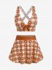 Maillot de bain tankini trois pièces rembourré avec nœud papillon en forme de cœur et bretelles croisées, grandes tailles, pour la Saint-Valentin - Orange Foncé L | US 12