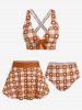 Maillot de bain tankini trois pièces rembourré avec nœud papillon en forme de cœur et bretelles croisées, grandes tailles, pour la Saint-Valentin - Orange Foncé L | US 12