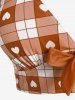 Maillot de bain tankini trois pièces rembourré avec nœud papillon en forme de cœur et bretelles croisées, grandes tailles, pour la Saint-Valentin - Orange Foncé L | US 12