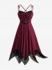 Plus Size Flower Lace Patchwork Textured Lace-up Crisscross Strappy Dress -  