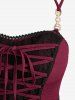 Plus Size Flower Lace Patchwork Textured Lace-up Crisscross Strappy Dress -  