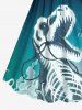 Robe trapèze cintrée grande taille à imprimé squelette de dinosaure et ciel ombré pour Halloween - Noir XS