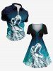 Robe trapèze cintrée grande taille à imprimé squelette de dinosaure et ciel ombré pour Halloween - Noir XS