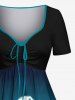 Robe trapèze cintrée grande taille à imprimé squelette de dinosaure et ciel ombré pour Halloween - Noir L