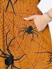 Robe mi-longue trapèze grande taille à imprimé toile d'araignée et insectes pour Halloween avec poches fendues - Orange 4X