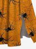 Robe mi-longue trapèze grande taille à imprimé toile d'araignée et insectes pour Halloween avec poches fendues - Orange 4X