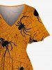 Robe mi-longue trapèze grande taille à imprimé toile d'araignée et insectes pour Halloween avec poches fendues - Orange 4X