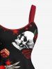 Plus Size Skull Rose Flower Heart Sword Print Halloween A Line Dress -  