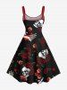 Plus Size Skull Rose Flower Heart Sword Print Halloween A Line Dress -  