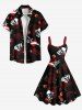 Plus Size Skull Rose Flower Heart Sword Print Halloween A Line Dress -  