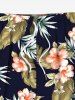 Plus Size Tropical Leaf Hibiscus Flower Print Hawaii Drawstring Beach Shorts For Men -  