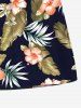 Plus Size Tropical Leaf Hibiscus Flower Print Hawaii Drawstring Beach Shorts For Men -  