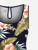 Plus Size Tropical Leaf Hibiscus Flower Print Hawaii Drawstring Pocket Romper -  