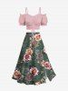 Plus Size Ombre Flower Leaf Print Hawaii Split A Line Skirt -  
