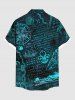 Plus Size Compass Anchor Map Sea Letters Print Hawaii Cruise Button Pocket Shirt For Men -  