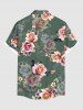 Plus Size Ombre Flower Leaf Print Hawaii Button Pocket Shirt For Men -  
