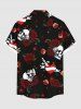 Plus Size Skull Rose Flower Heart Sword Print Halloween Button Pocket Shirt For Men -  