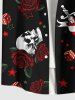 Plus Size Skull Rose Flower Heart Sword Print Halloween Button Pocket Shirt For Men -  