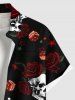 Chemise grande taille à imprimé tête de mort, rose, fleur, cœur, épée, Halloween, boutonnée, poche, pour homme - Noir 3XL