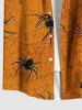 Plus Size Spider Web Insect Print Halloween Button Pocket Shirt For Men - Orange XL