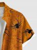 Plus Size Spider Web Insect Print Halloween Button Pocket Shirt For Men - Orange XL
