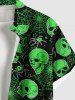 Plus Size Halloween Skulls Spider Web Star Print Buttons Pocket Shirt For Men -  