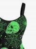 Plus Size Halloween Skulls Spider Web Star Print Tank Dress -  