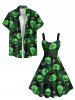 Plus Size Halloween Skulls Spider Web Star Print Tank Dress -  