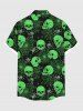 Plus Size Halloween Skulls Spider Web Star Print Buttons Pocket Shirt For Men -  