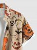 Plus Size Halloween Pumpkin Balloon Candy Skeleton Flowers Print Buttons Pocket Shirt For Men -  