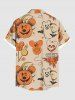 Plus Size Halloween Pumpkin Balloon Candy Skeleton Flowers Print Buttons Pocket Shirt For Men -  