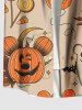 Plus Size Halloween Pumpkin Balloon Candy Skeleton Flowers Print Buttons Pocket Shirt For Men -  