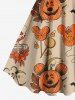 Plus Size Halloween Pumpkin Balloon Candy Skeleton Flowers Print Tank Dress -  