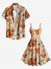 Plus Size Halloween Pumpkin Balloon Candy Skeleton Flowers Print Tank Dress -  