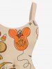Plus Size Halloween Pumpkin Balloon Candy Skeleton Flowers Print Tank Dress -  