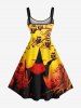Plus Size Halloween Hat Wizard Owl Bat Spider Web Print Tank Dress -  