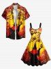 Plus Size Halloween Hat Wizard Owl Bat Spider Web Print Tank Dress -  