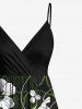 Plus Size Flowers Leaf Print Surplice Hawaii Cami Dress -  