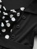 Plus Size Polka Dot Print Mock Buttons Heart Buckle Turn-down Collar Patchwork Ruched Vintage A Line Dress -  